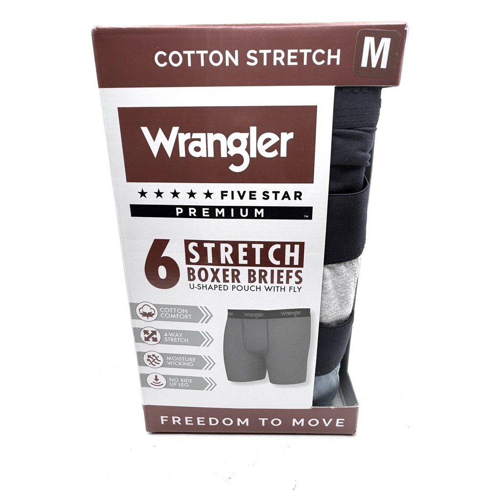 Wrangler Boxer Briefs Mens Medium 6 Pack Five Star Premium Cotton Stretch